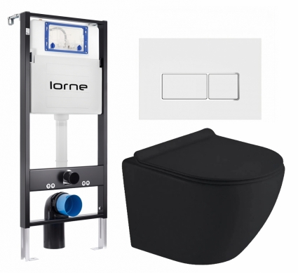 Комплект 3 в 1 инсталляция Lorne Profi LN7002500 + Унитаз подвесной Timo Kulo TK-403MB + кнопка белая, окантовка хром Rectangle
