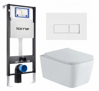 Комплект 3 в 1 инсталляция Lorne Profi LN7002500 + Унитаз подвесной AQUATEK Либра New AQ1148N-00 + кнопка белая, окантовка хром Rectangle