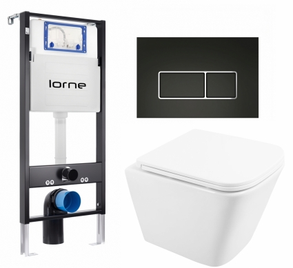 Комплект 3 в 1 инсталляция Lorne Profi LN7002500 + Унитаз подвесной BelBagno Due BB3103CHR/SC  + кнопка черная, окантовка хром Rectangle