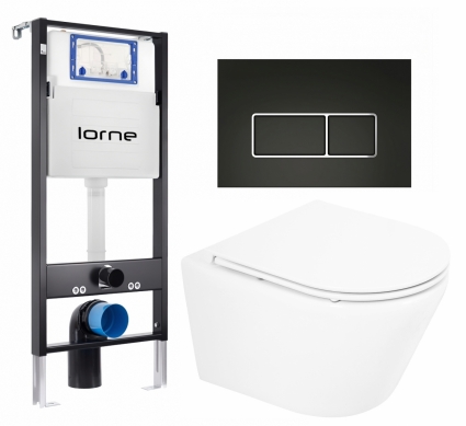 Комплект 3 в 1 инсталляция Lorne Profi LN7002500 + Унитаз подвесной BelBagno Tre BB8001CHR/SC + кнопка черная, окантовка хром Rectangle