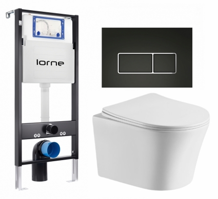 Комплект 3 в 1 инсталляция Lorne Profi LN7002500 + Подвесной унитаз CeruttiSpa Adige Aria CT7837  + кнопка черная, окантовка хром Rectangle