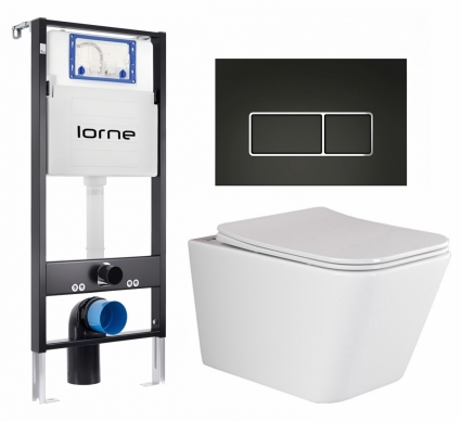Комплект 3 в 1 инсталляция Lorne Profi LN7002500 + Унитаз подвесной Ceramica Nova Metric Rimless CN3007 + кнопка черная, окантовка хром Rectangle