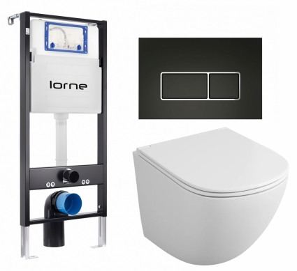 Комплект 3 в 1 инсталляция Lorne Profi LN7002500 + Унитаз подвесной Owl 1975 Vind TOWLT190302 + кнопка черная, окантовка хром Rectangle