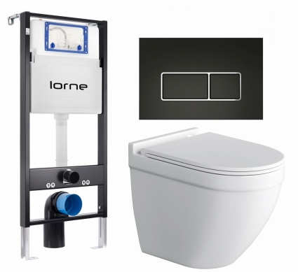 Комплект 3 в 1 инсталляция Lorne Profi LN7002500 + Унитаз подвесной Owl 1975 Cirkel-H + кнопка черная, окантовка хром Rectangle
