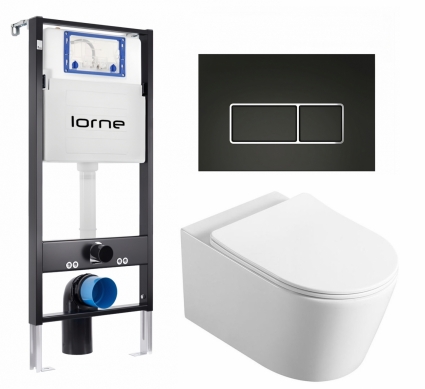 Комплект 3 в 1 инсталляция Lorne Profi LN7002500 + Унитаз Vincea Cute VT1-24 + кнопка черная, окантовка хром Rectangle