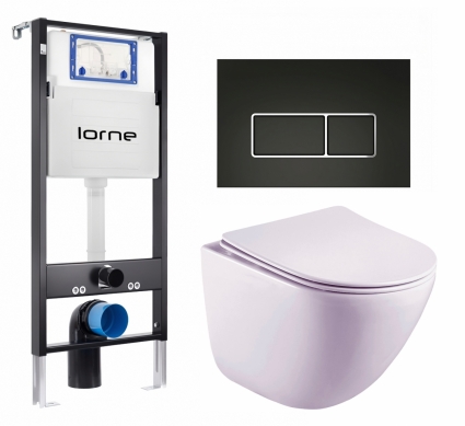 Комплект 3 в 1 инсталляция Lorne Profi LN7002500 + Унитаз подвесной Esbano Lotus ESUPLOTUW + кнопка черная, окантовка хром Rectangle