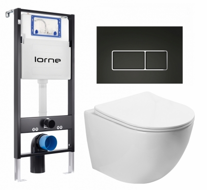 Комплект 3 в 1 инсталляция Lorne Profi LN7002500 + Унитаз подвесной SantiLine SL-5005 + кнопка черная, окантовка хром Rectangle