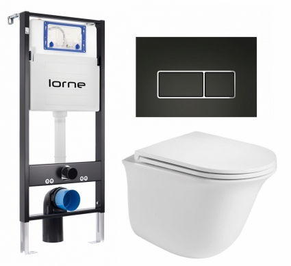 Комплект 3 в 1 инсталляция Lorne Profi LN7002500 +  Подвесной унитаз WeltWasser Telbach 004 GL-WT + кнопка черная, окантовка хром Rectangle