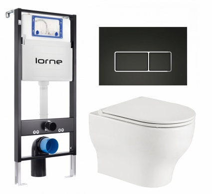 Комплект 3 в 1 инсталляция Lorne Profi LN7002500 + Подвесной унитаз WeltWasser Erlenbach 004 GL-WT + кнопка черная, окантовка хром Rectangle