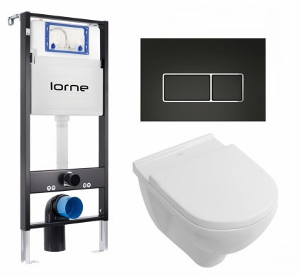 Комплект 3 в 1 инсталляция Lorne Profi LN7002500 + Унитаз подвесной Villeroy & Boch O Novo + кнопка черная, окантовка хром Rectangle