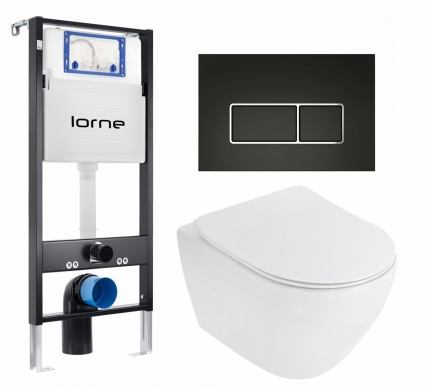 Комплект 3 в 1 инсталляция Lorne Profi LN7002500 + Унитаз подвесной Cezares Stylus CZR-513-TH-R + кнопка черная, окантовка хром Rectangle