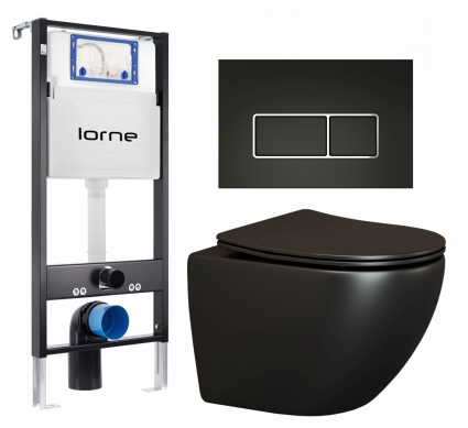 Комплект 3 в 1 инсталляция Lorne Profi LN7002500 + Унитаз подвесной Ceramica Nova Metropol CN4002MB + кнопка черная, окантовка хром Rectangle