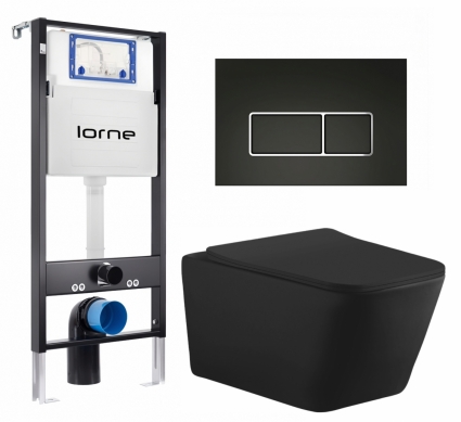 Комплект 3 в 1 инсталляция Lorne Profi LN7002500 + Унитаз подвесной Aquanet Tavr-W BW 287011 + кнопка черная, окантовка хром Rectangle