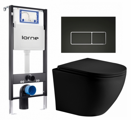 Комплект 3 в 1 инсталляция Lorne Profi LN7002500 + Унитаз подвесной Weltwasser WW Merzbach 043 MT-BL + кнопка черная, окантовка хром Rectangle