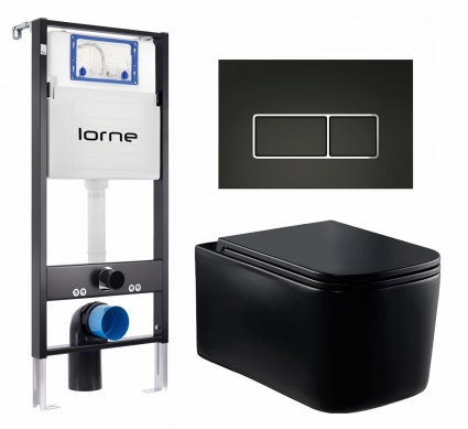 Комплект 3 в 1 инсталляция Lorne Profi LN7002500 +  Унитаз Vincea Ultra Rimless VT1-32MB + кнопка черная, окантовка хром Rectangle