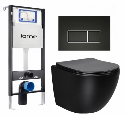 Комплект 3 в 1 инсталляция Lorne Profi LN7002500 +  Унитаз Vincea Globo VT1-14SMB + кнопка черная, окантовка хром Rectangle