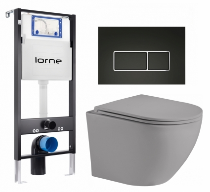 Комплект 3 в 1 инсталляция Lorne Profi LN7002500 +  Унитаз подвесной Weltwasser WW Merzbach 043 MT-GR + кнопка черная, окантовка хром Rectangle