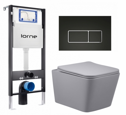 Комплект 3 в 1 инсталляция Lorne Profi LN7002500 + Унитаз подвесной Vincea Q-Line VT1-12MG + кнопка черная, окантовка хром Rectangle