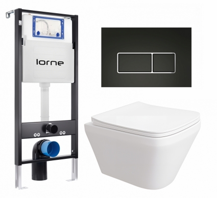 Комплект 3 в 1 инсталляция Lorne Profi LN7002500 + Унитаз подвесной Enio Vicino EN9170544 + кнопка черная, окантовка хром Rectangle