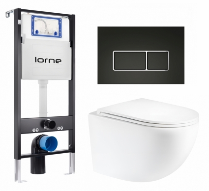 Комплект 3 в 1 инсталляция Lorne Profi LN7002500 + Унитаз подвесной Enio Unico Tornado EN2105073 + кнопка черная, окантовка хром Rectangle