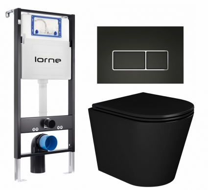 Комплект 3 в 1 инсталляция Lorne Profi LN7002500 + Унитаз подвесной Enio Cento BL EN4280035 + кнопка черная, окантовка хром Rectangle