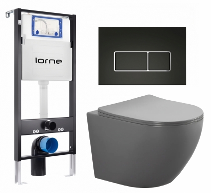 Комплект 3 в 1 инсталляция Lorne Profi LN7002500 + Унитаз подвесной AQUATEK Европа AQ1901-MG + кнопка черная, окантовка хром Rectangle