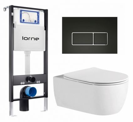 Комплект 3 в 1 инсталляция Lorne Profi LN7002500 + Унитаз подвесной AQUATEK Европа AQ1106L-00 + кнопка черная, окантовка хром Rectangle