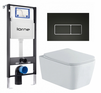 Комплект 3 в 1 инсталляция Lorne Profi LN7002500 + Унитаз подвесной AQUATEK Либра New AQ1148N-00 + кнопка черная, окантовка хром Rectangle