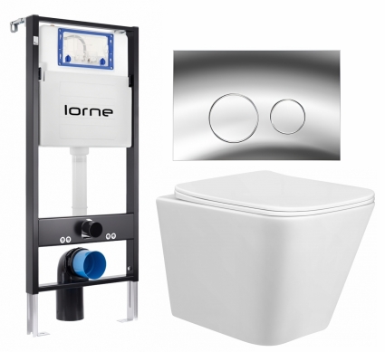 Комплект 3 в 1 инсталляция Lorne Profi LN7002500 + Унитаз подвесной Taliente Correto CR25200 + кнопка хром глянцевый Ronde