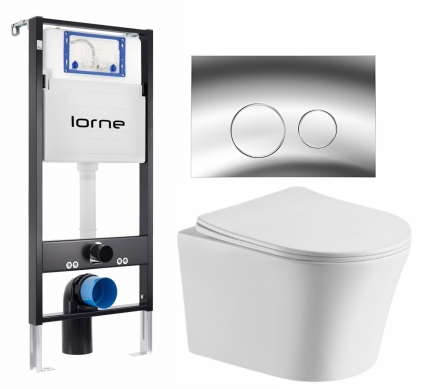 Комплект 3 в 1 инсталляция Lorne Profi LN7002500 + Подвесной унитаз CeruttiSpa Adige Aria CT7837 + кнопка хром глянцевый Ronde