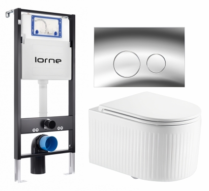 Комплект 3 в 1 инсталляция Lorne Profi LN7002500 + Унитаз подвесной Enio Morris Tornado EN2870511 + кнопка хром глянцевый Ronde