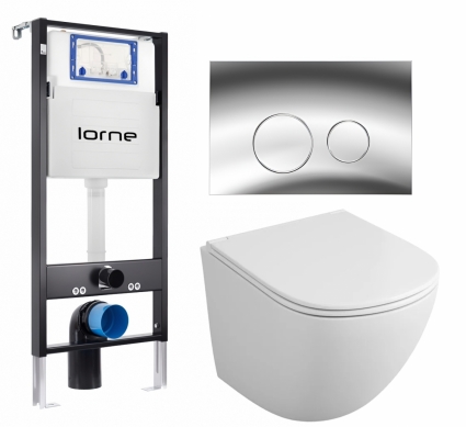 Комплект 3 в 1 инсталляция Lorne Profi LN7002500 + Унитаз подвесной Owl 1975 Vind TOWLT190302 + кнопка хром глянцевый Ronde