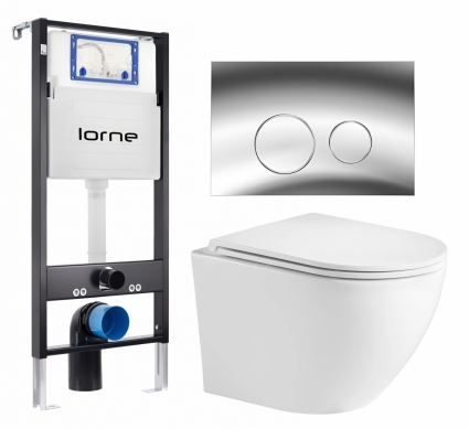 Комплект 3 в 1 инсталляция Lorne Profi LN7002500 + Унитаз подвесной Weltwasser WW Merzbach 043GL-WT + кнопка хром глянцевый Ronde