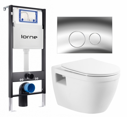 Комплект 3 в 1 инсталляция Lorne Profi LN7002500 + Унитаз подвесной BelBagno Loto BB070CHR/SC + кнопка хром глянцевый Ronde