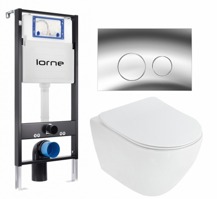 Комплект 3 в 1 инсталляция Lorne Profi LN7002500 +  Унитаз подвесной Cezares Stylus CZR-513-TH-R + кнопка хром глянцевый Ronde