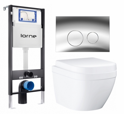 Комплект 3 в 1 инсталляция Lorne Profi LN7002500 + Унитаз подвесной Grohe Euro Ceramic 39206000 + кнопка хром глянцевый Ronde