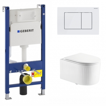 Комплект 3 в 1 инсталляция Geberit Duofix + Подвесной унитаз Enio Morris Tornado EN2870511 с кнопкой Delta30 белой