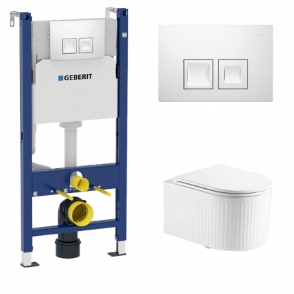 Комплект 3 в 1 инсталляция Geberit Duofix + Подвесной унитаз Enio Morris Tornado EN2870511 с кнопкой Delta 50 белой