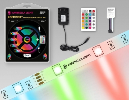 Светодиодная лента Ambrella Light 7,2W/m 30LED/m 5050SMD RGB 5M GS2401, цвет белый, мощность 36 Вт