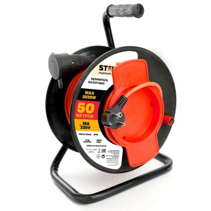 Stekker Удлинитель на пластиковой катушке STD04-10-50 (UG) 1-местный  с/з 3*1,5, 50м, 250В, 16А, IP44, Standart (29410) 50176