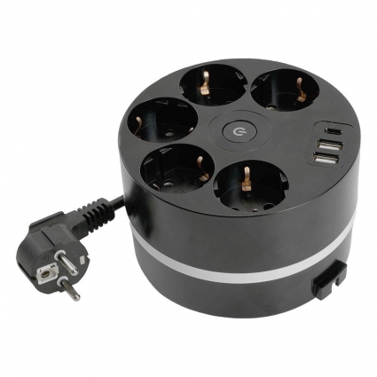 Удлинитель Stekker Comfort 5гн 2USB+С 2,5м с/з Comfort HM10-51-01 49656, цвет черный, мощность 3520 Вт