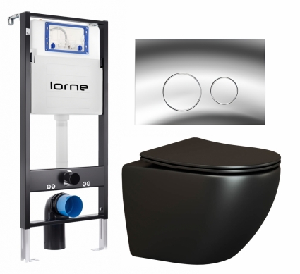 Комплект 3 в 1 инсталляция Lorne Profi LN7002500 + Унитаз подвесной Ceramica Nova Metropol CN4002MB + кнопка хром глянцевый Ronde
