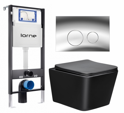 Комплект 3 в 1 инсталляция Lorne Profi LN7002500 + Унитаз Vincea Q-Line VT1-12MB + кнопка хром глянцевый Ronde