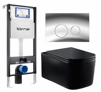 Комплект 3 в 1 инсталляция Lorne Profi LN7002500 +  Унитаз Vincea Ultra Rimless VT1-32MB + кнопка хром глянцевый Ronde