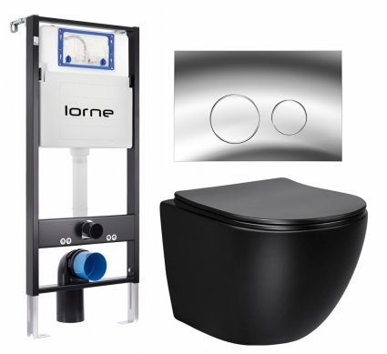 Комплект 3 в 1 инсталляция Lorne Profi LN7002500 + Унитаз Vincea Globo VT1-14SMB + кнопка хром глянцевый Ronde