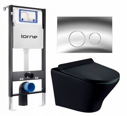 Комплект 3 в 1 инсталляция Lorne Profi LN7002500 + Унитаз подвесной Esbano Aster ESUPASTEBM + кнопка хром глянцевый Ronde