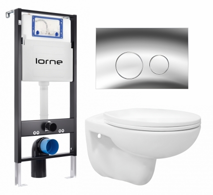 Комплект 3 в 1 инсталляция Lorne Profi LN7002500 + Унитаз подвесной Enio Ekos EN0170571 + кнопка хром глянцевый Ronde