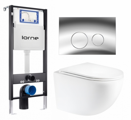 Комплект 3 в 1 инсталляция Lorne Profi LN7002500 + Унитаз подвесной Enio Unico Tornado EN2105073 + кнопка хром глянцевый Ronde