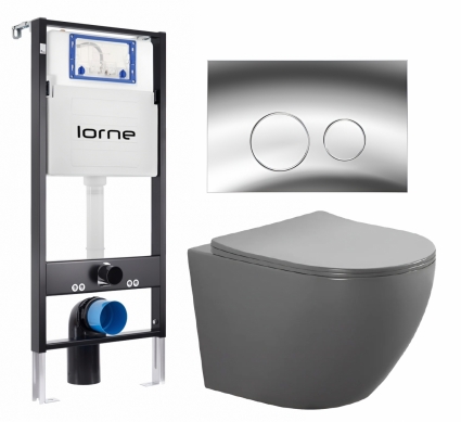 Комплект 3 в 1 инсталляция Lorne Profi LN7002500 + Унитаз подвесной AQUATEK Европа AQ1901-MG + кнопка хром глянцевый Ronde