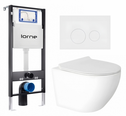 Комплект 3 в 1 инсталляция Lorne Profi LN7002500 + Унитаз подвесной Enio Indigo EN2870533 + кнопка белая матовая Ronde